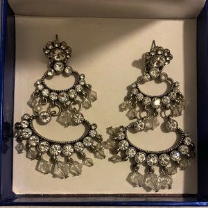 Silver Tone Beaded Chandelier Earrings